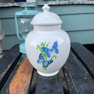 Made in Thailand- Vintage FTD Blue Butterfly Jar Vase